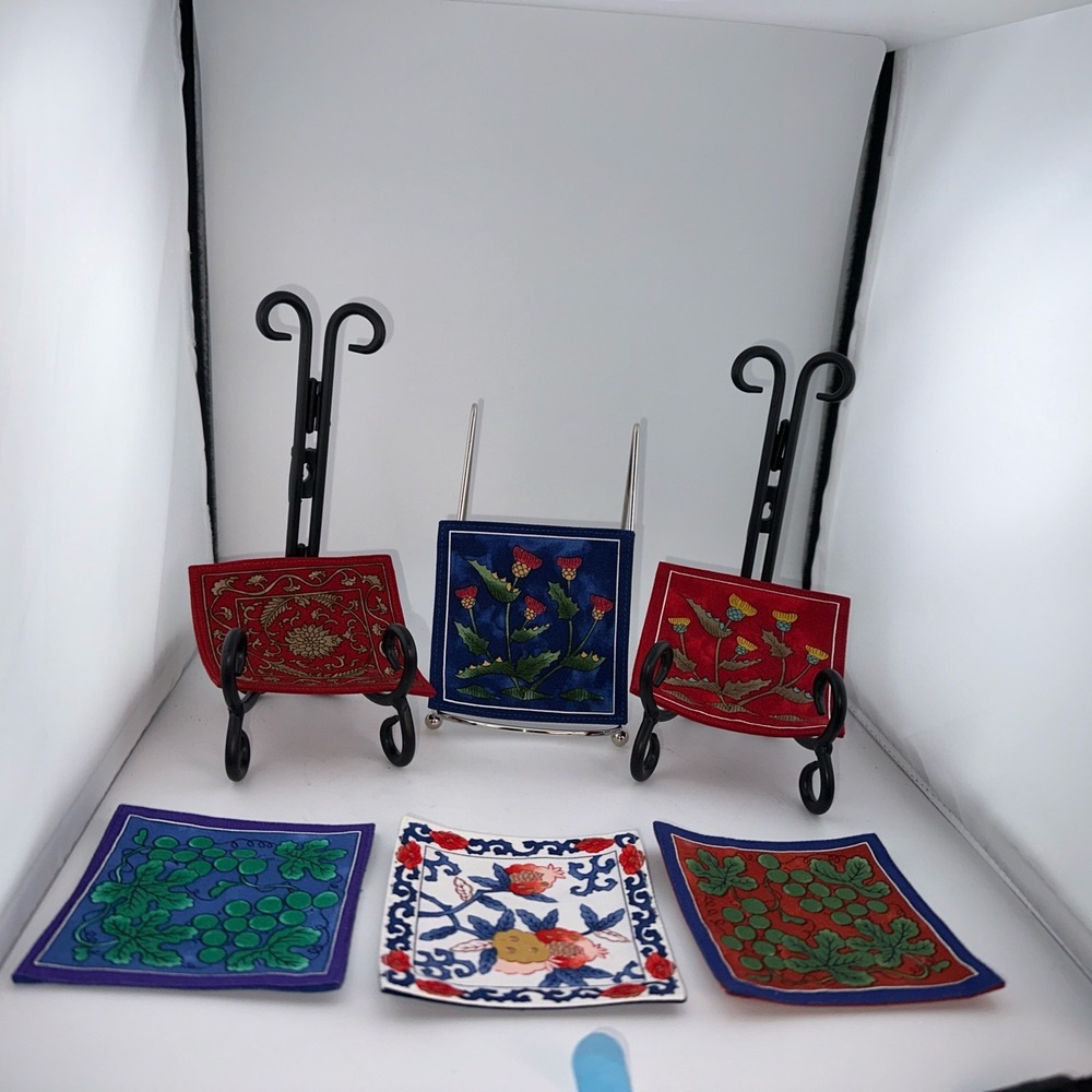 VTG Japanese Cotton Fabric Indigo Woven Placemats Coasters Set of 6